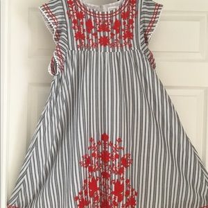 Kate Spade Broom Street XS grey and white stripe embroidered baby doll dress